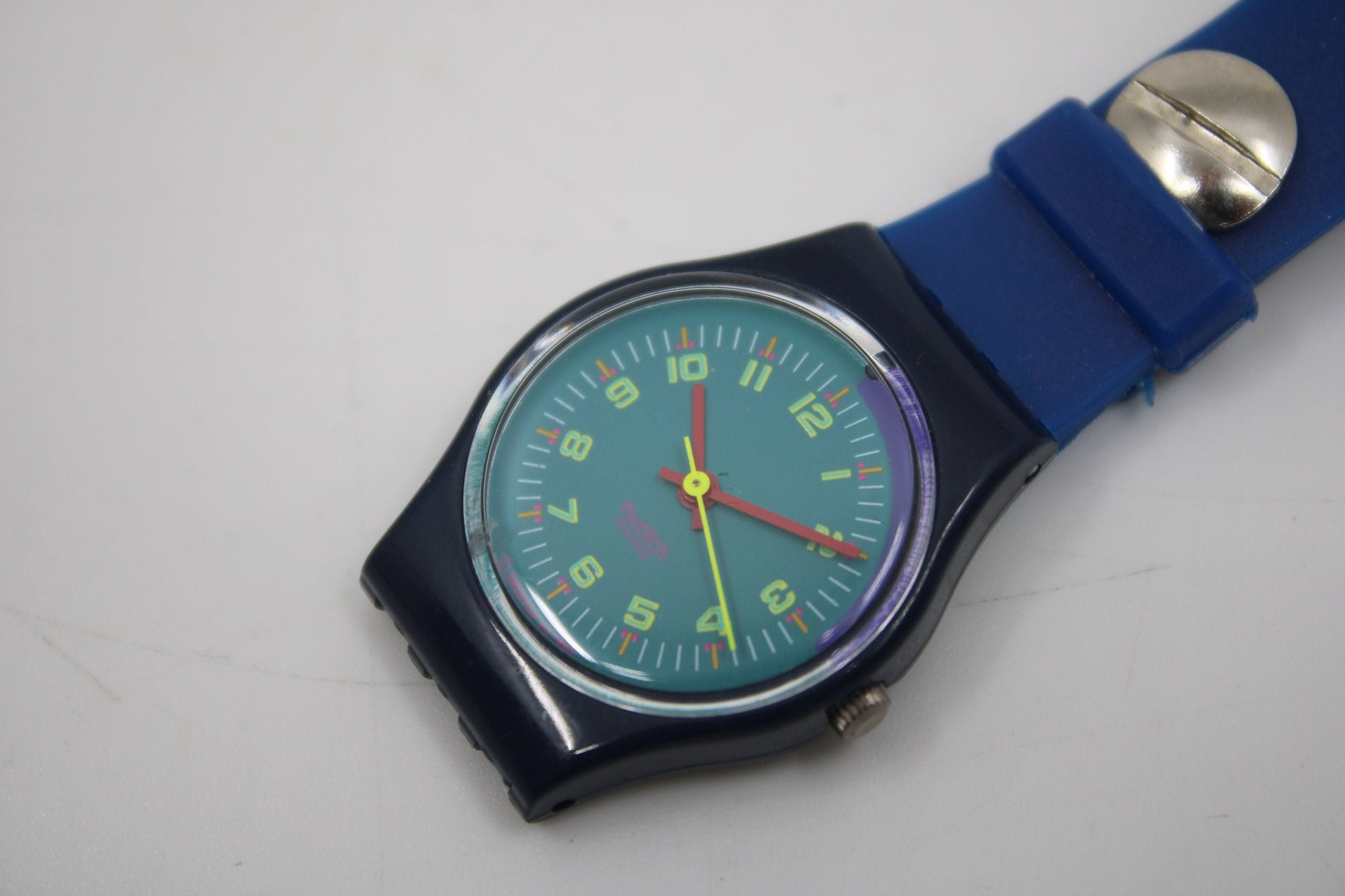 Unique, Vintage Swatch Keychain, LL101, 1990, 'Gym Session', made from recycled, NON-working Ladies Swatch watch