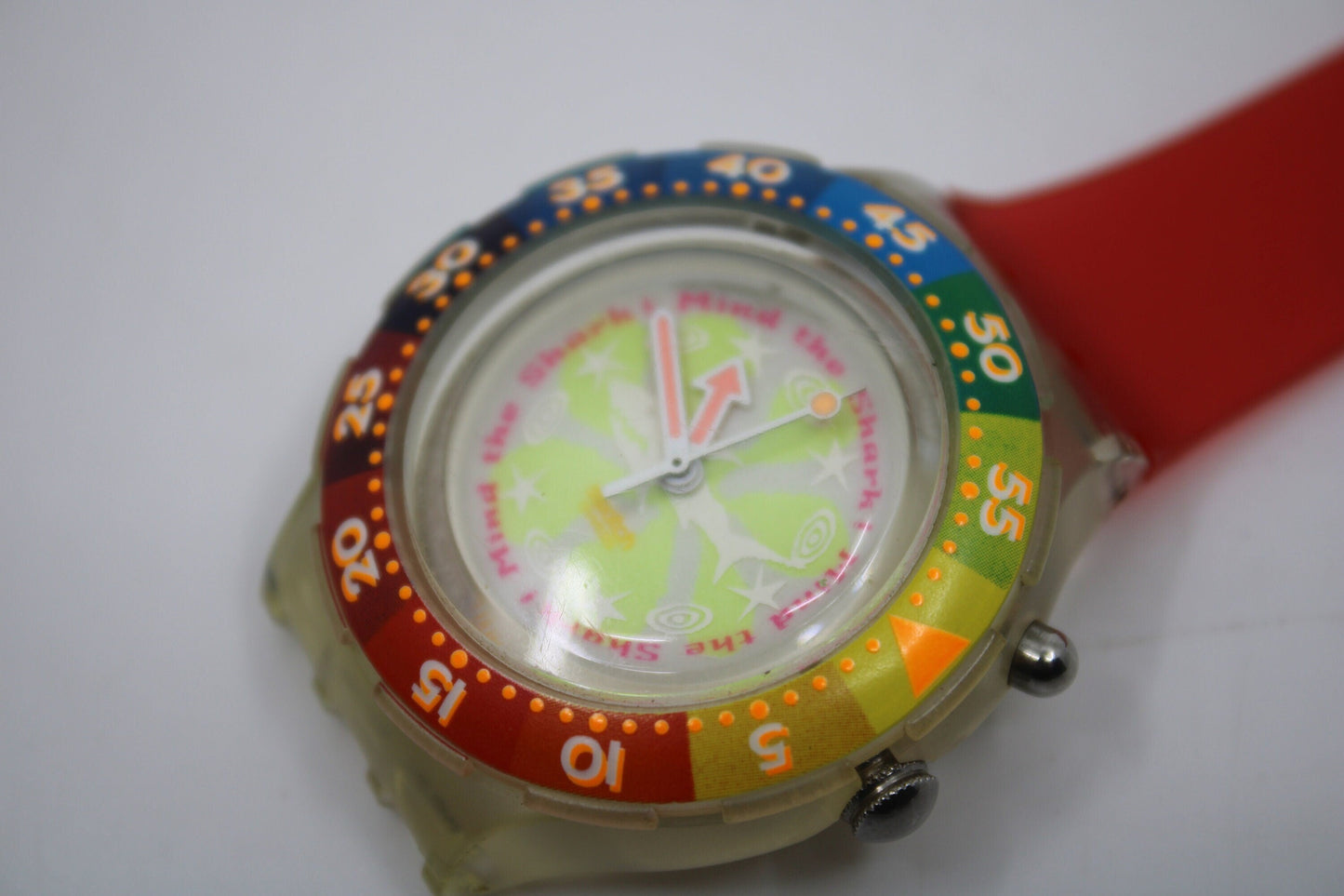 Unique, Vintage Swatch Keychain, SDK902, 1995, 'Mind The Shark', made from recycled, NON-working Scuba Swatch watch
