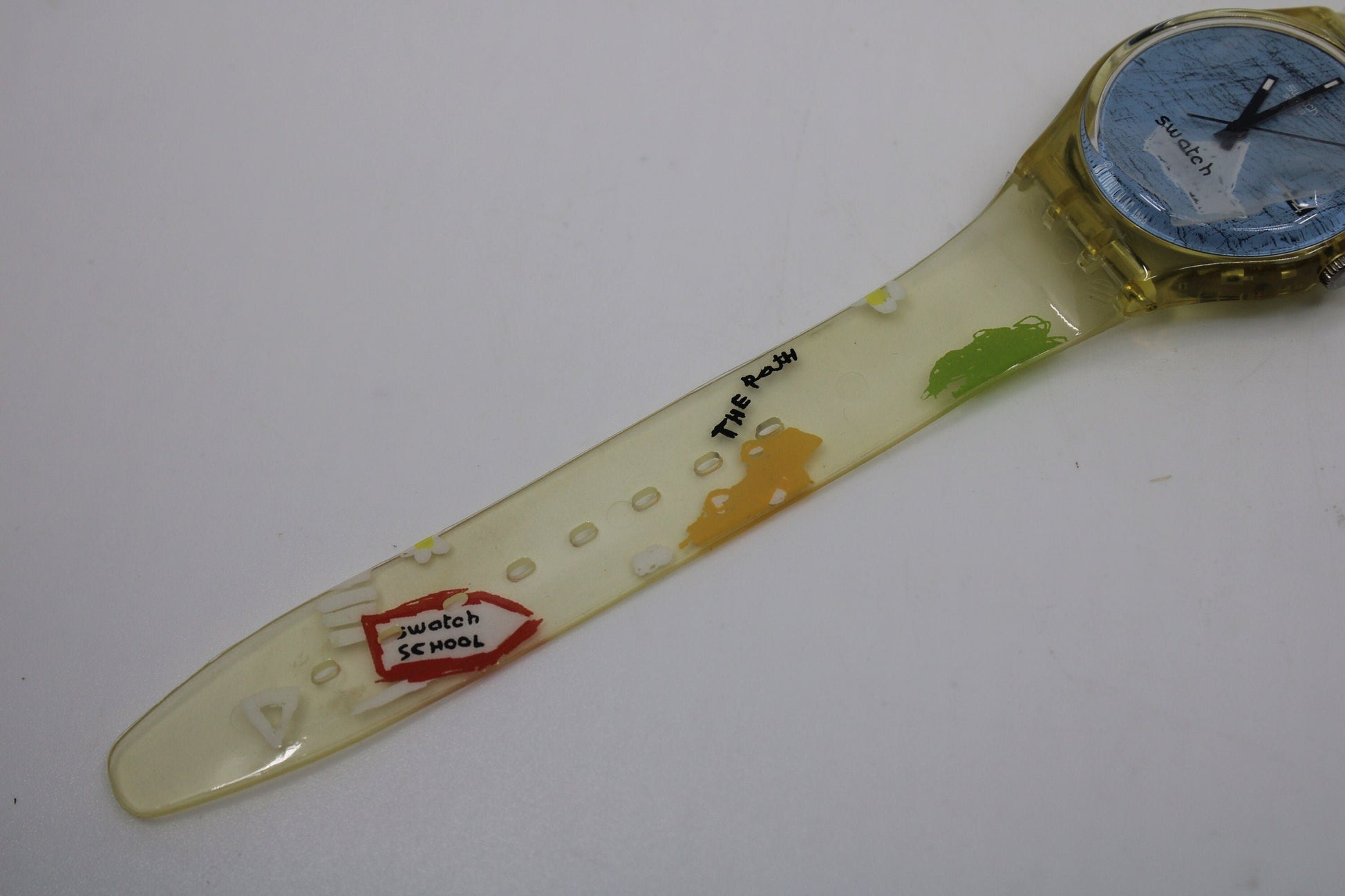 2000, Swatch, Gents, 'Dibujos', GK420, NEW and UNWORN, working 100%, original, strap with scribbles or sketches on it