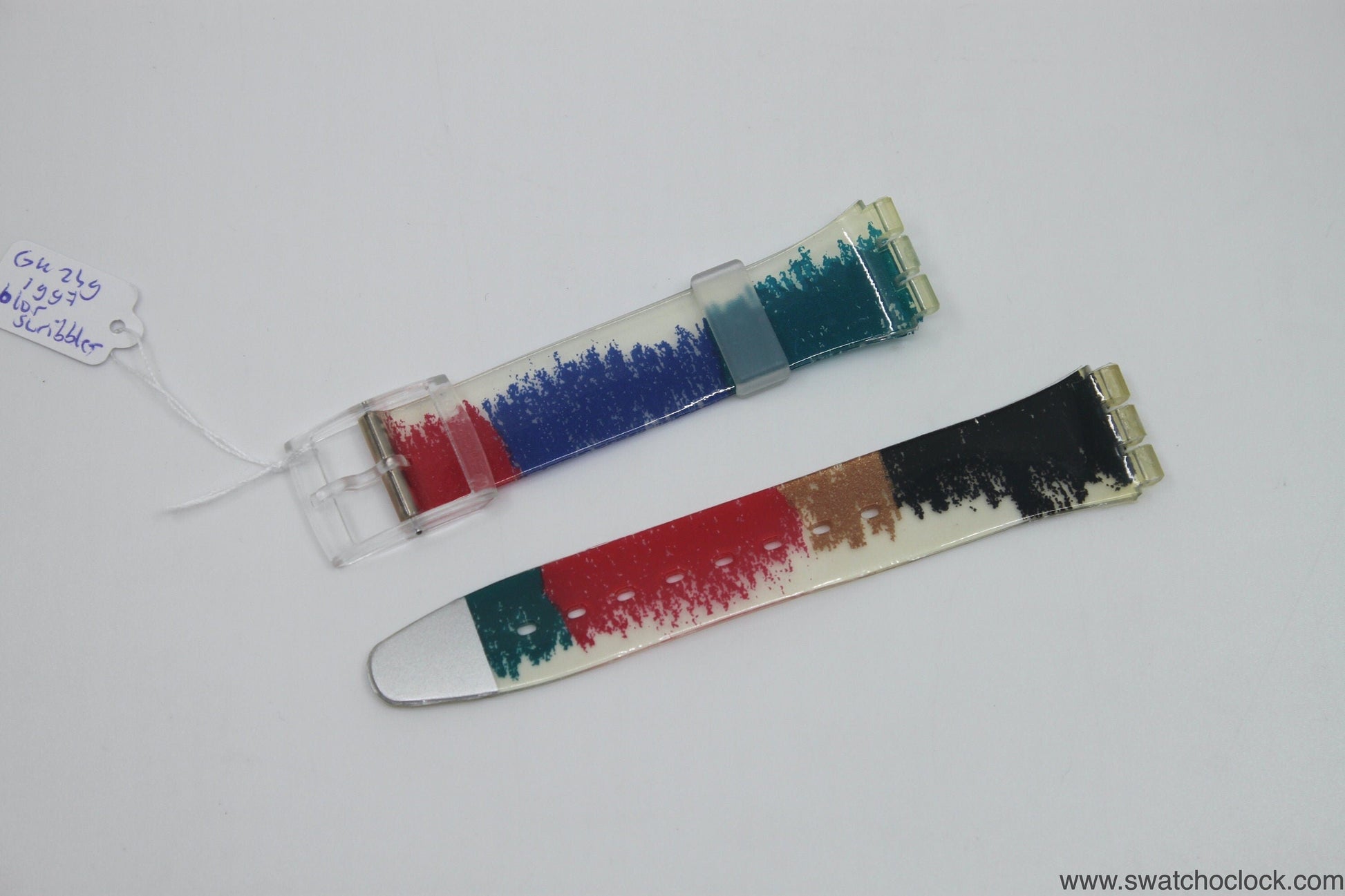1997, Vintage Swatch Strap, 'Color Scribbler', GK249, 17mm, Gents, Artist Kveta Pacovska, New Old Stock