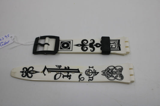 1995, Vintage Swatch Strap, 'Black Letter', GB163, 17mm, Gents, New Old Stock