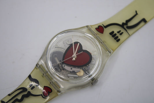 2002, Vintage Gents Valentines Swatch 'Cupid's Bow', GK371, NO box, In Very Good, Used Condition, working 100%, Original Strap
