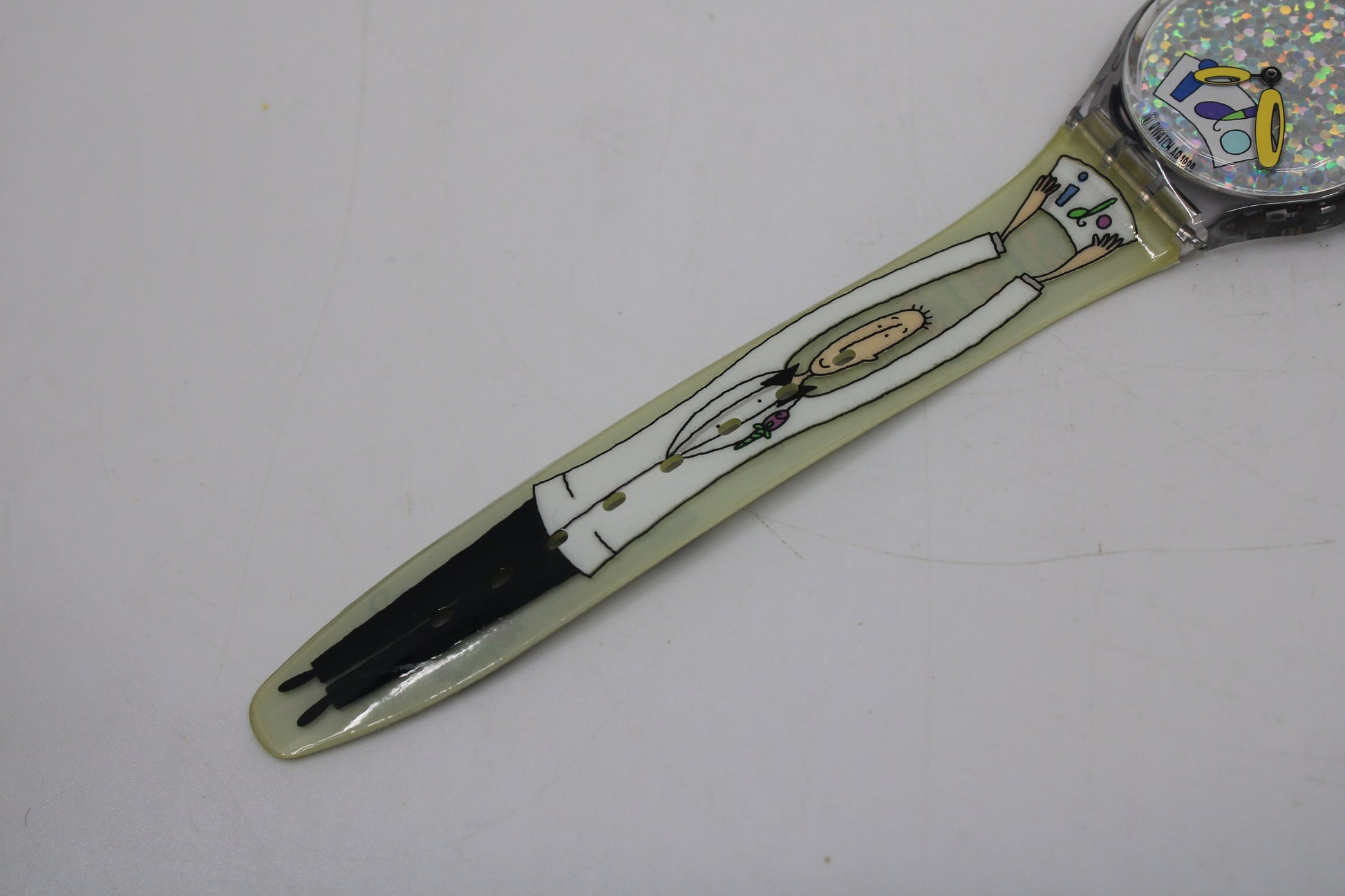 1999 Vintage Gents Swatch 'White Wedding' GV110, UNUSED and NEW old stock with original, NEW strap