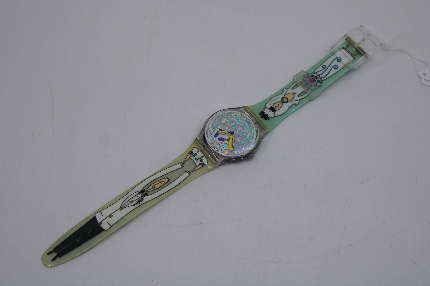 1999 Vintage Gents Swatch 'White Wedding' GV110, UNUSED and NEW old stock with original, NEW strap