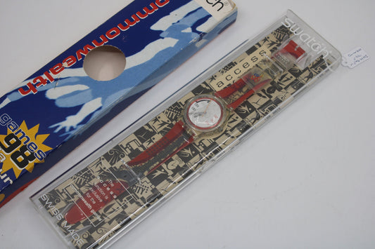 1998 Vintage Gents Access Swatch 'Menang' SKK108, UNUSED and NEW old stock with original, NEW strap