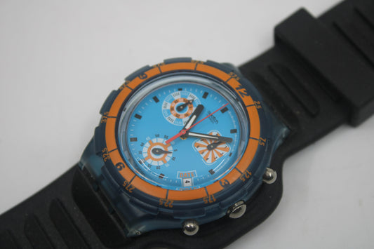 1998 Vintage Swatch Aqua-Chrono Scuba 'Tracking' SBN400, New Old Stock, Never Worn, Original Strap