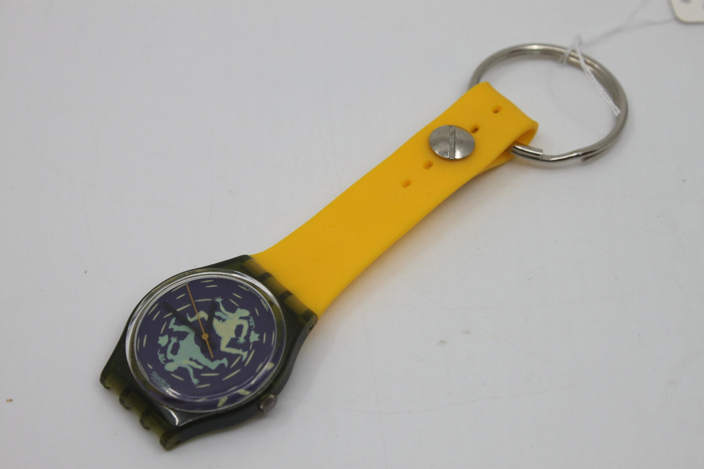 Unique, Vintage Swatch Keychain, GG111, 1991, 'Crash!!!', made from recycled, NON-working Gents Swatch watch