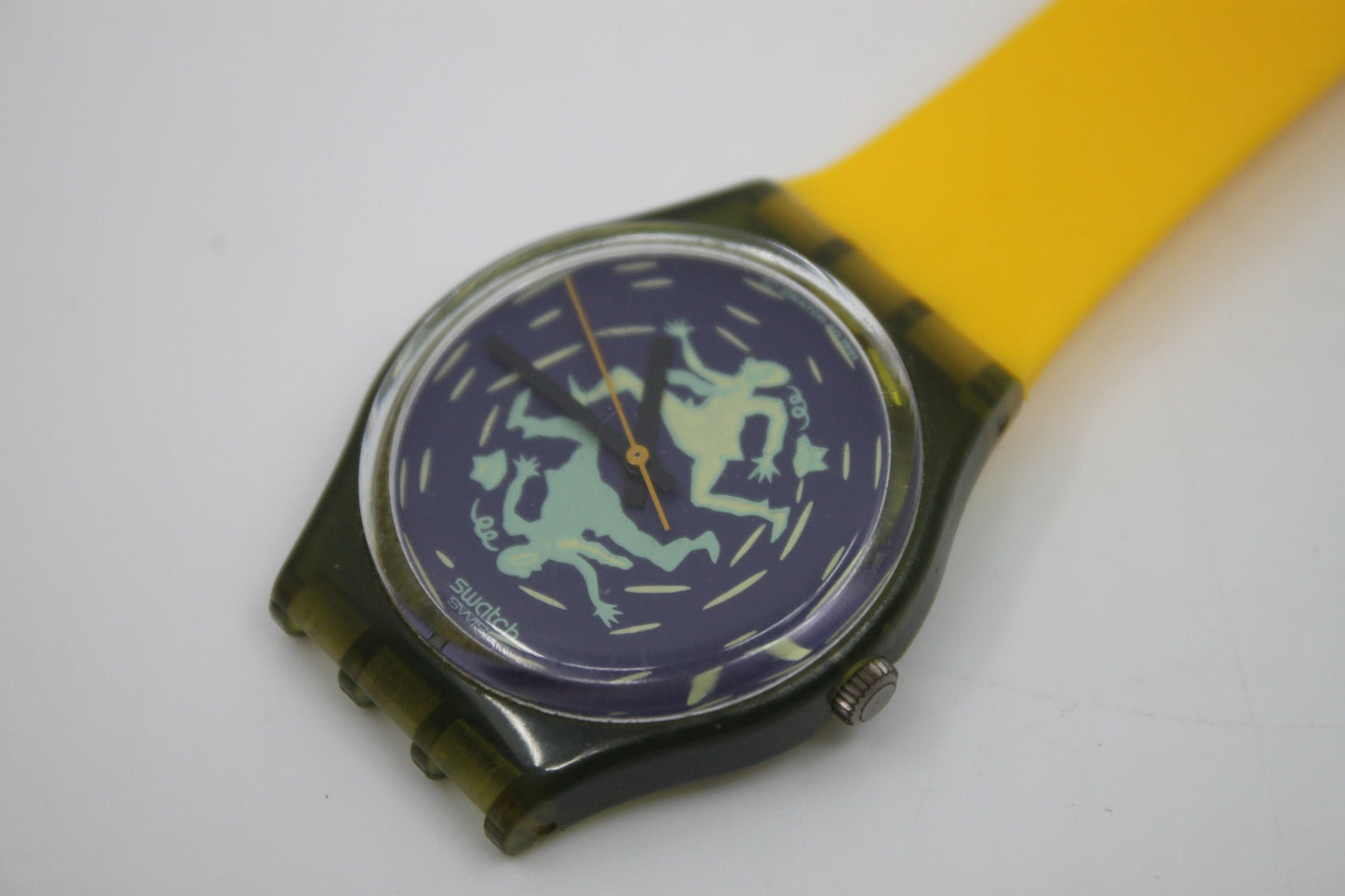 Unique, Vintage Swatch Keychain, GG111, 1991, 'Crash!!!', made from recycled, NON-working Gents Swatch watch