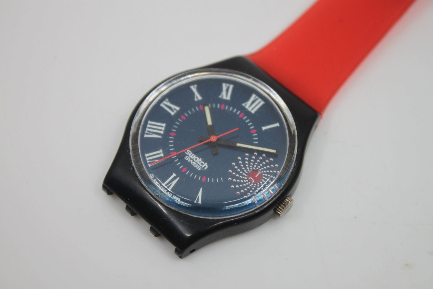 Unique, Vintage Swatch Keychain, GB416, 1992, 'Barajas', made from recycled, NON-working Gents Swatch watch