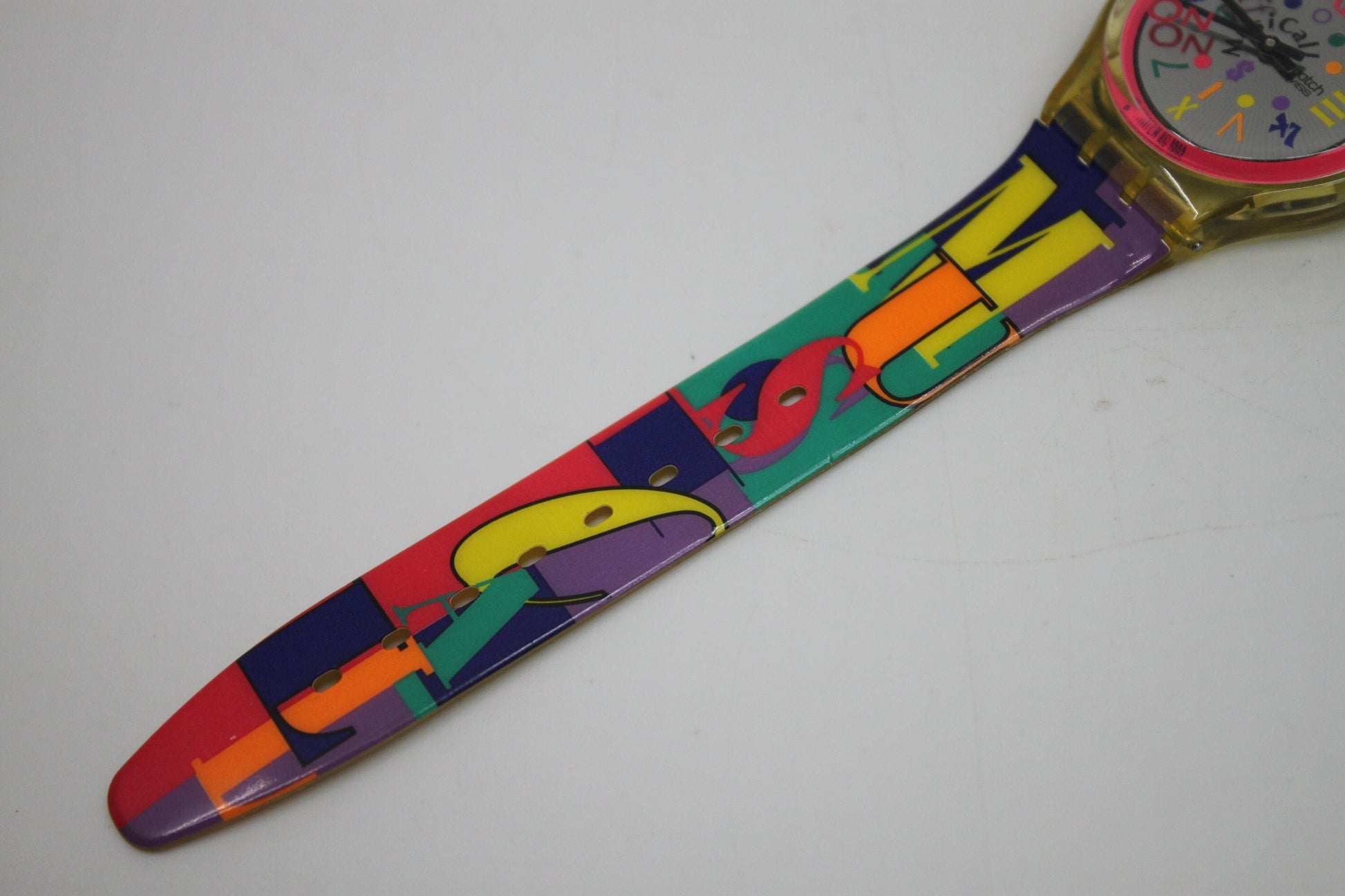 1994 'Boogie Mood' NEW OLD STOCK,vintage gents Musicall Swatch SLK104, perfect condition, working 100%, Cracked Strap