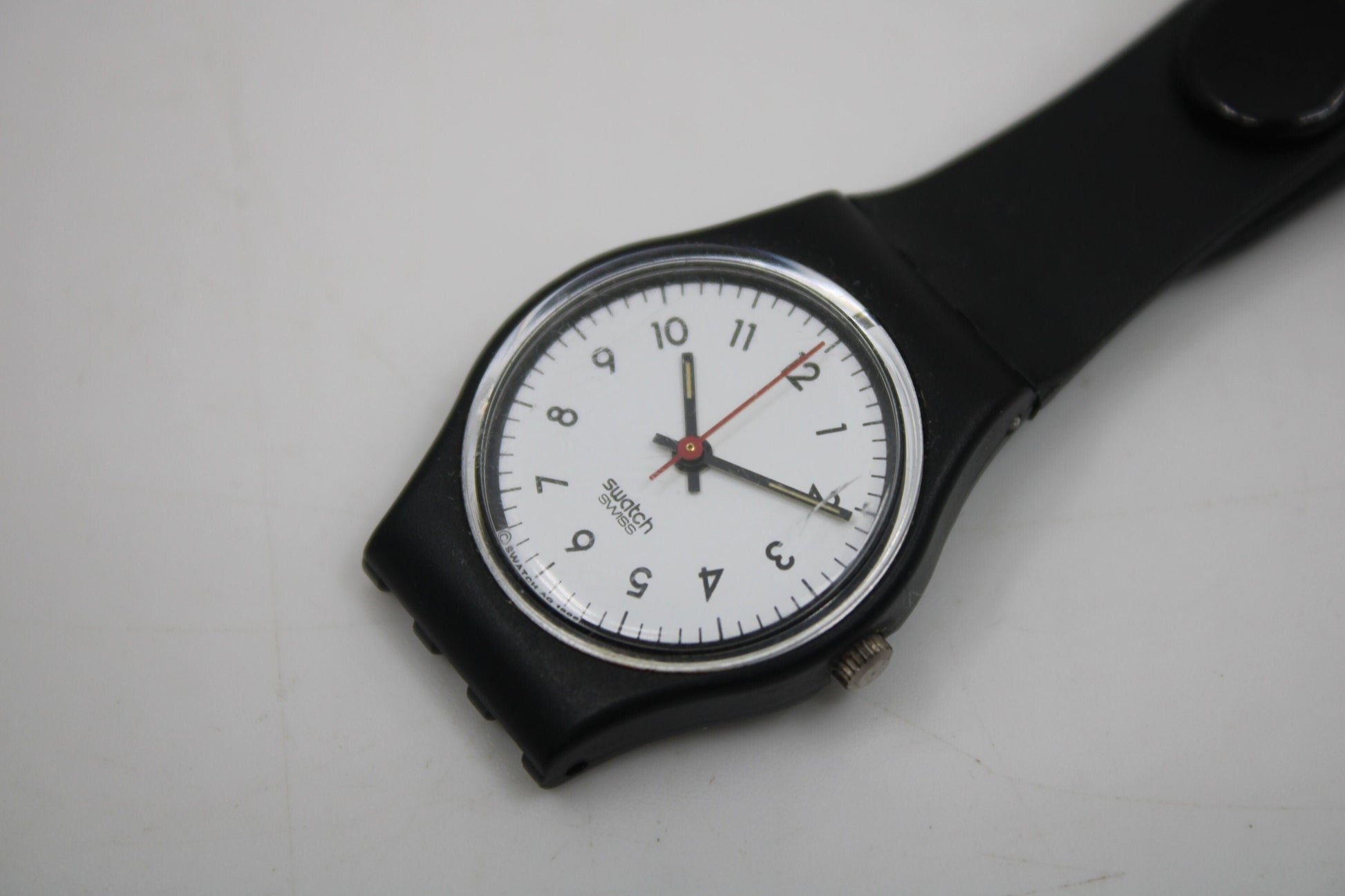 Unique, Vintage Swatch Keychain, LB114, 1987, 'Classic Two', made from recycled, NON-working Ladies Swatch watch - Crack in crystal