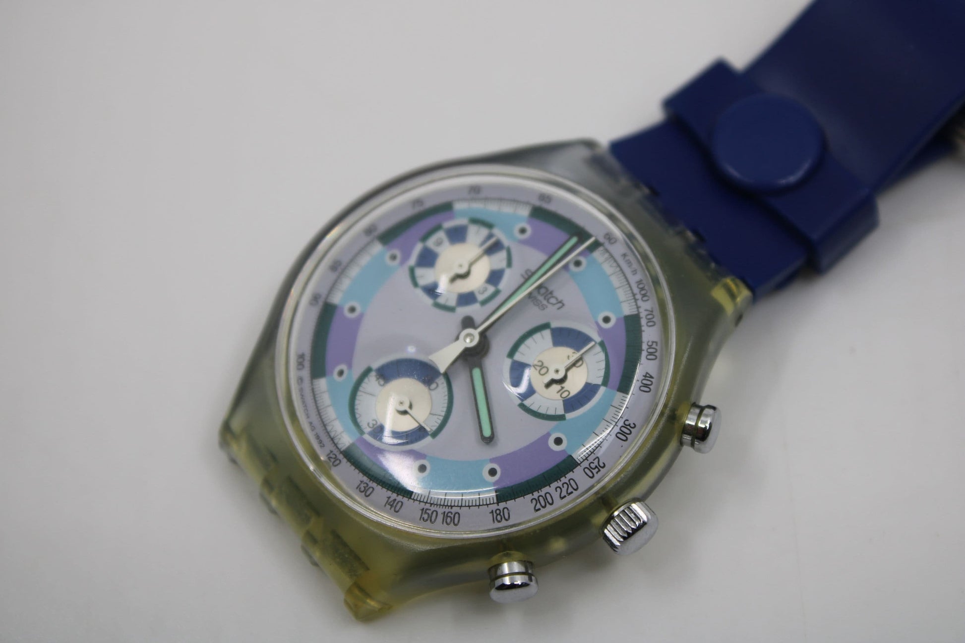 Unique, Vintage Swatch Keychain, SCV100, 1993, 'Greentic', made from recycled, NON-working Chrono Dummy Swatch watch