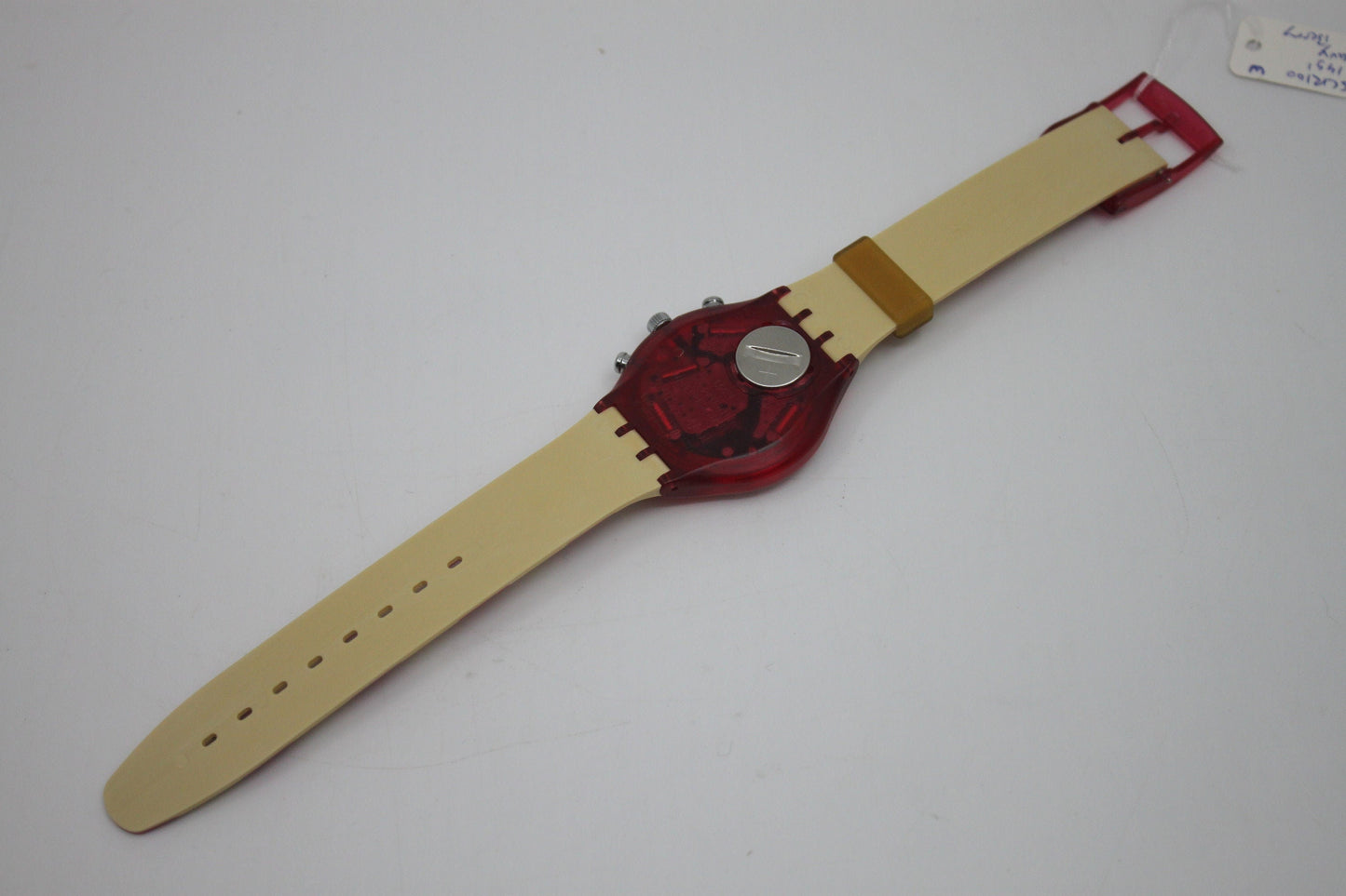 1991 'Navy Berry' vintage Gents Chrono Swatch SCR100, NEW OLD STOCK, Never Worn, with the original strap
