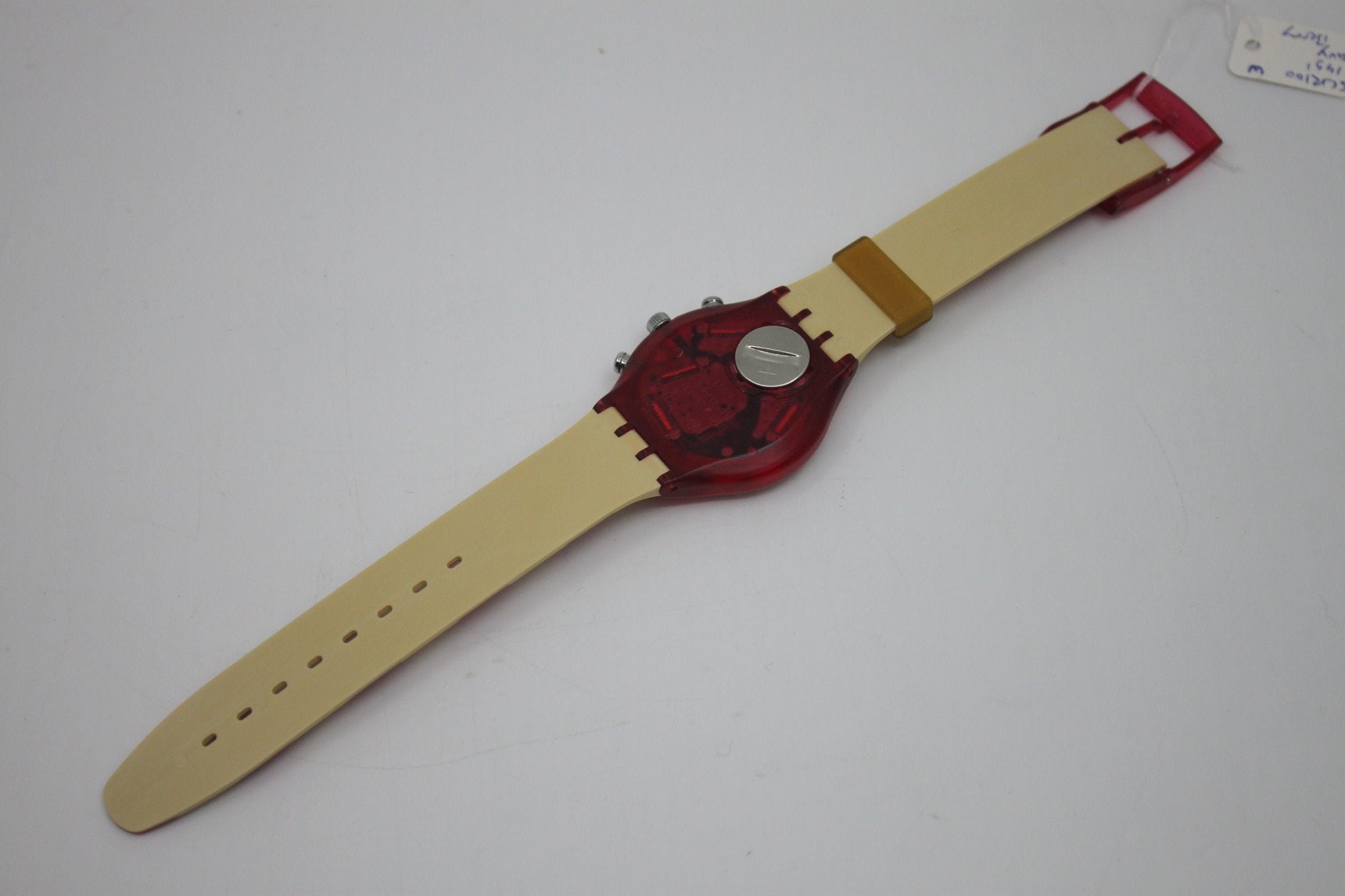 1991 'Navy Berry' vintage Gents Chrono Swatch SCR100, NEW OLD STOCK, Never Worn, with the original strap