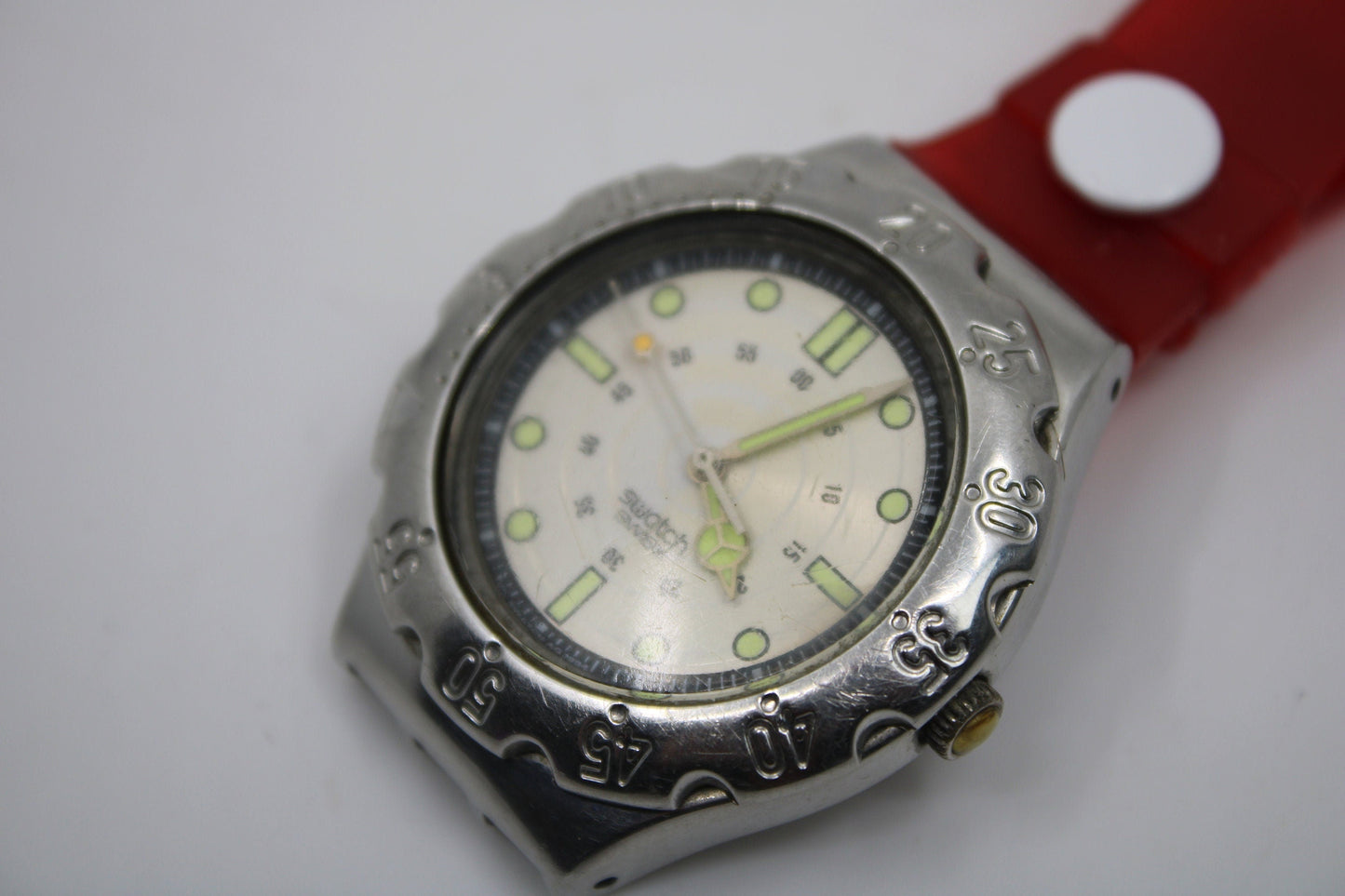 Unique, Vintage Swatch Keychain, YDS100, 1995, 'Sealights', made from recycled, NON-working Scuba Swatch watch