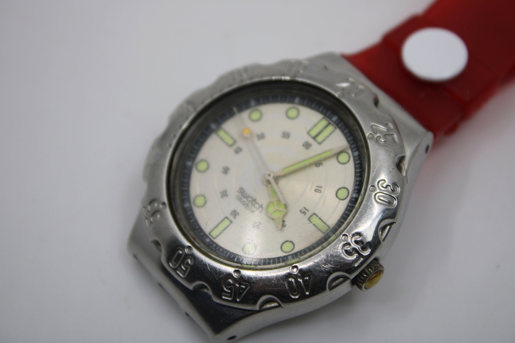 Unique, Vintage Swatch Keychain, YDS100, 1995, 'Sealights', made from recycled, NON-working Scuba Swatch watch