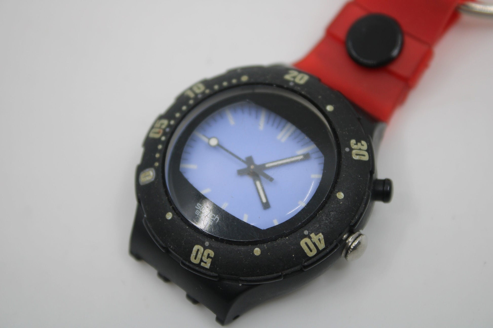 Unique, Vintage Swatch Keychain, SDB900, 1998, 'Screenbump', made from recycled, NON-working Scuba Swatch watch