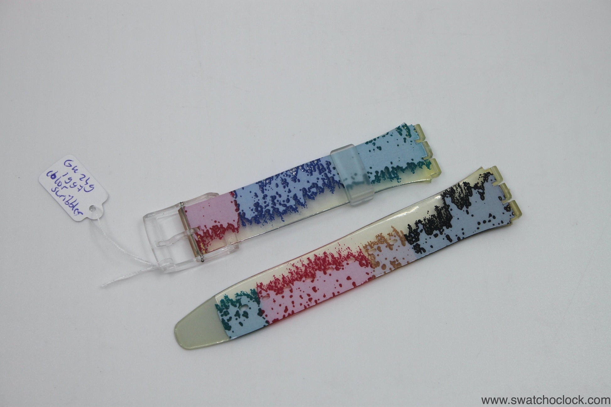 1997, Vintage Swatch Strap, 'Color Scribbler', GK249, 17mm, Gents, Artist Kveta Pacovska, New Old Stock
