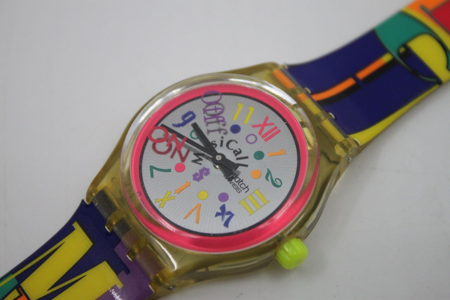 1994 'Boogie Mood' NEW OLD STOCK,vintage gents Musicall Swatch SLK104, perfect condition, working 100%, Cracked Strap