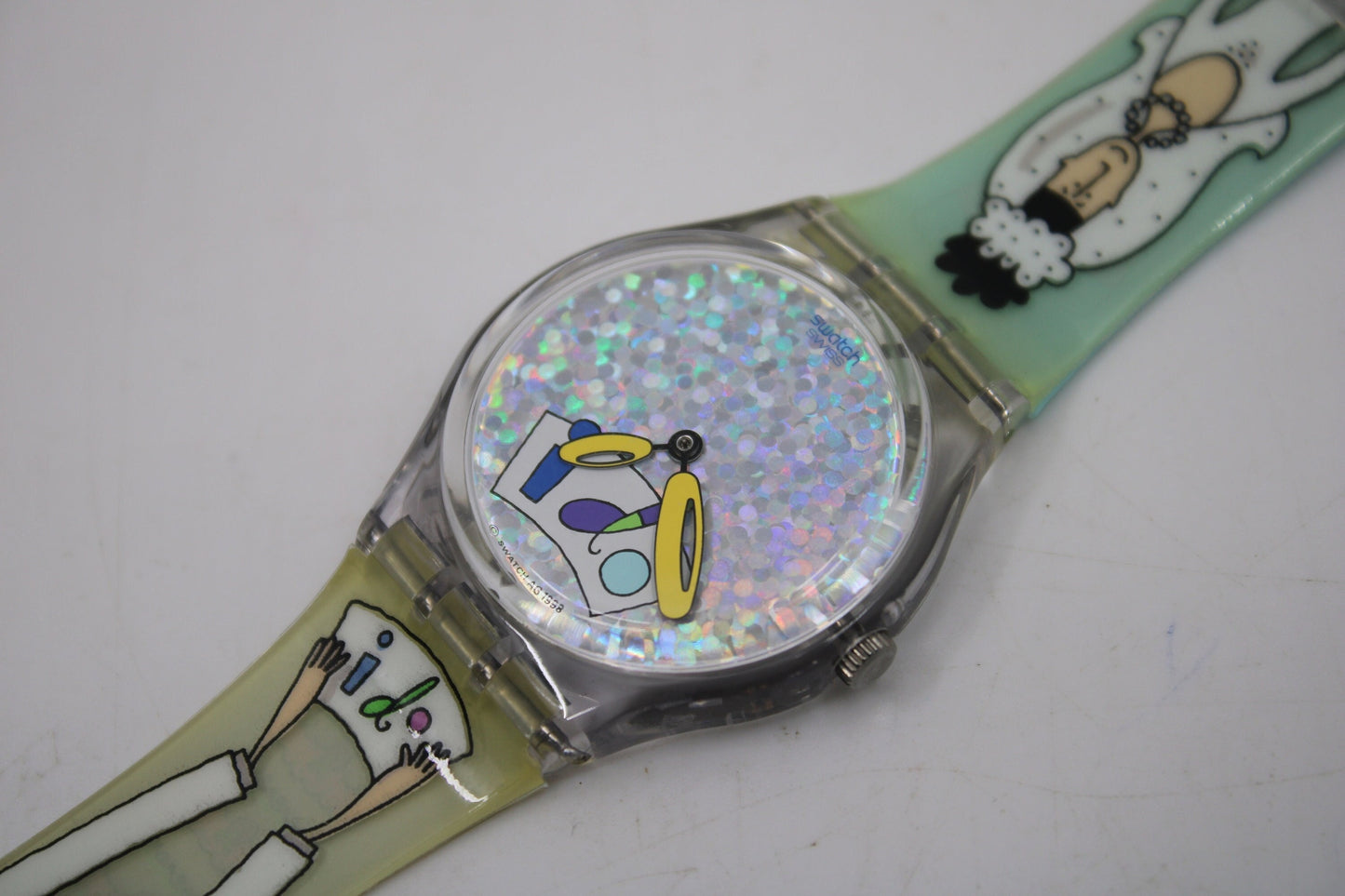 1999 Vintage Gents Swatch 'White Wedding' GV110, UNUSED and NEW old stock with original, NEW strap