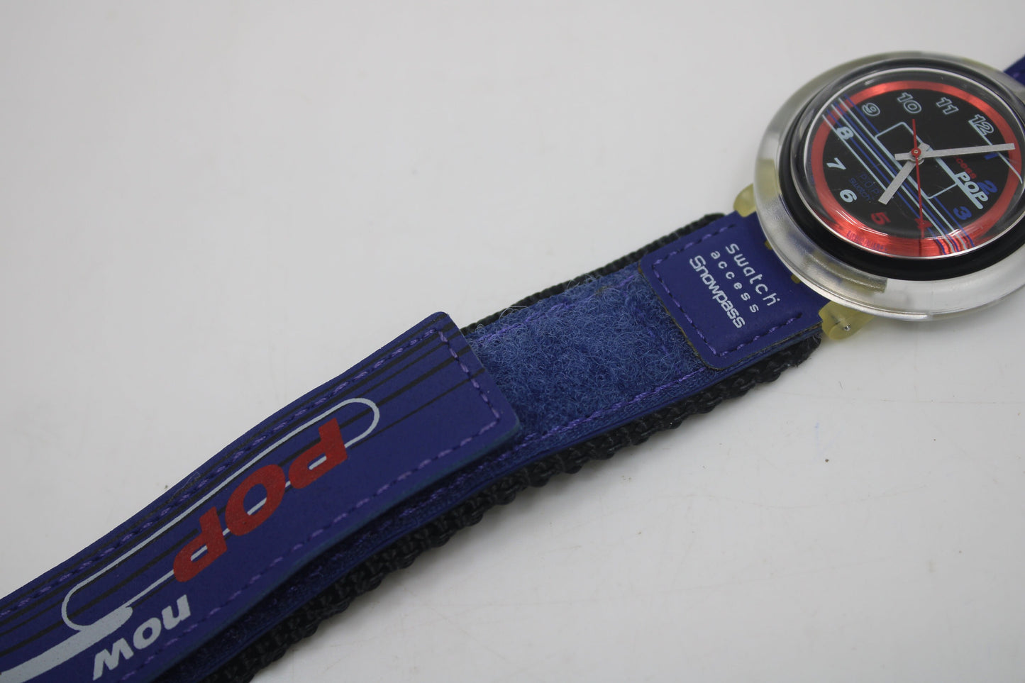 Swatch, Access PopSwatch, 1998, 'Snowbump', PBK101, new old stock, NEVER USED, with original hook & loop strap
