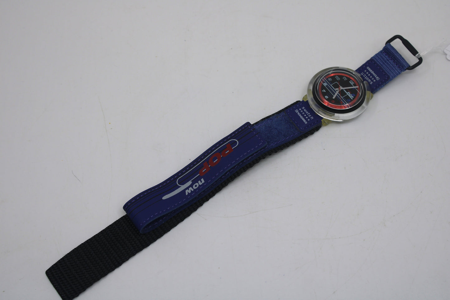 Swatch, Access PopSwatch, 1998, 'Snowbump', PBK101, new old stock, NEVER USED, with original hook & loop strap