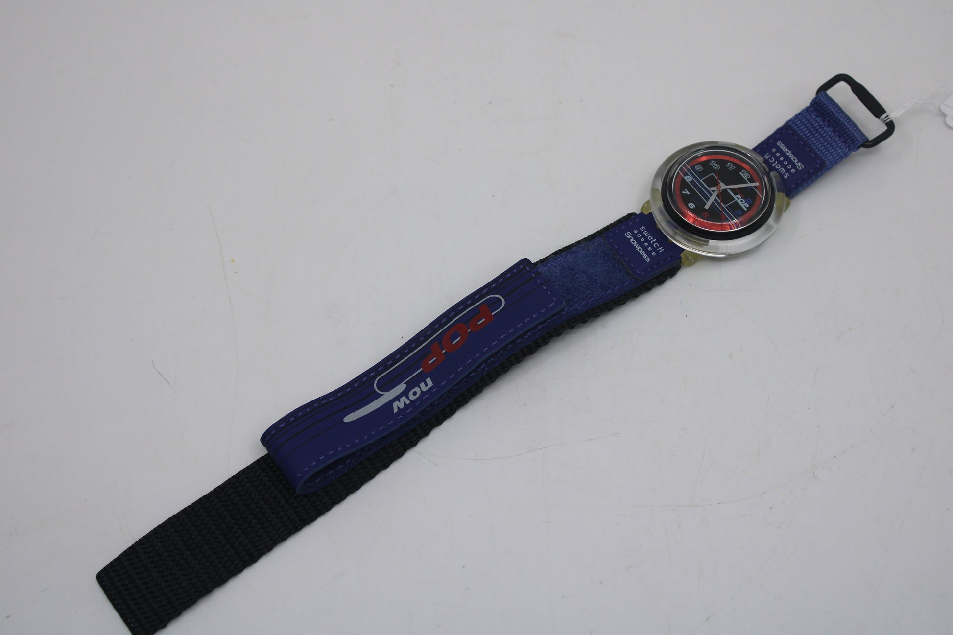 Swatch, Access PopSwatch, 1998, 'Snowbump', PBK101, new old stock, NEVER USED, with original hook & loop strap