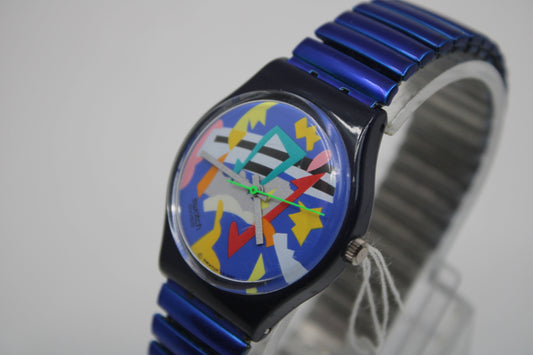 1993 Vintage Gents Swatch, 'Silver Patch', GN132, NO box, In NICE, USED Condition, 100% working, Non-Original Strap