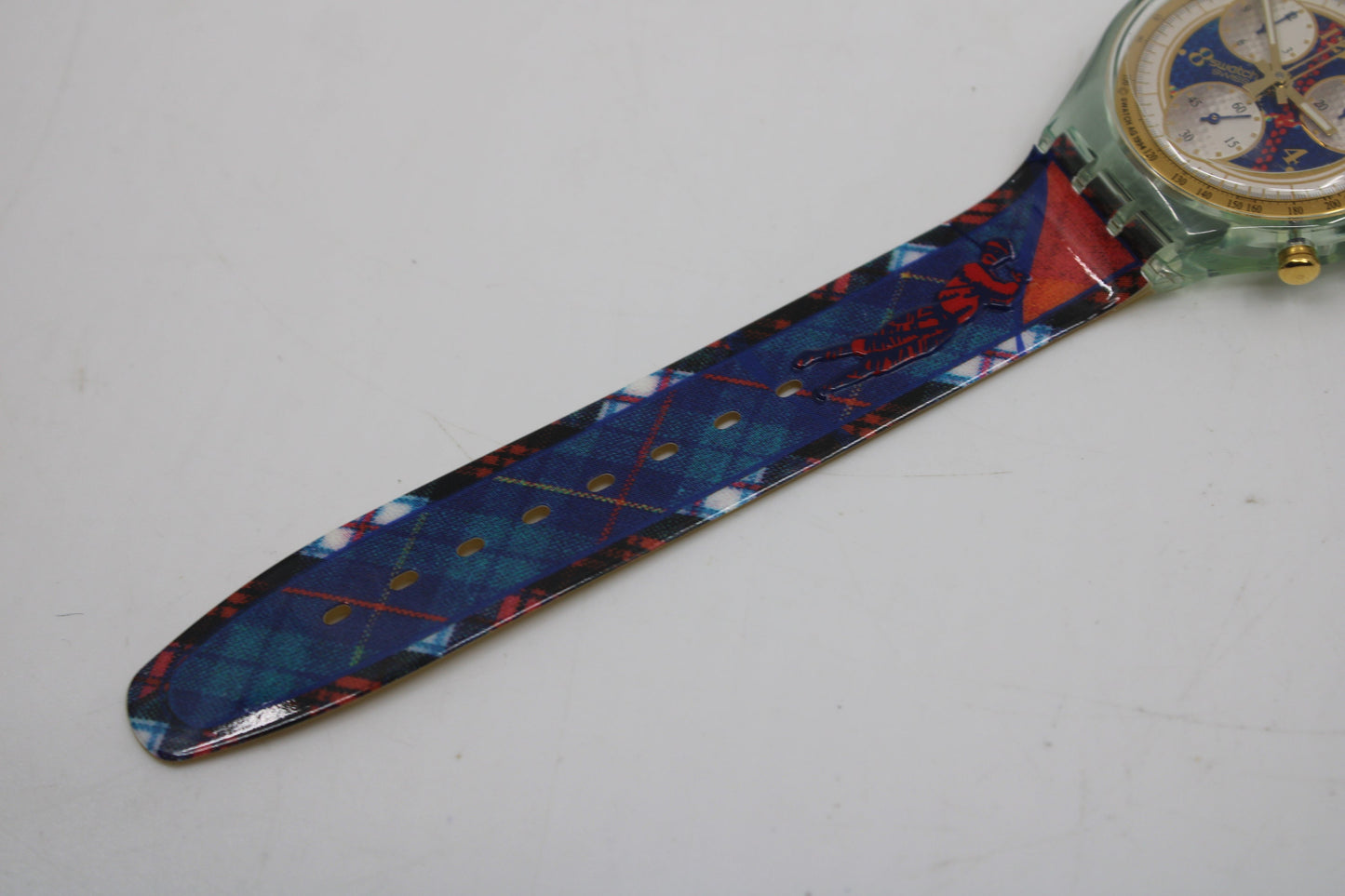 1995 'Hole in One', CRACKED STRAP vintage Gents Chrono Swatch SCG106, in a New Old Stock, Unused Condition, working 100%