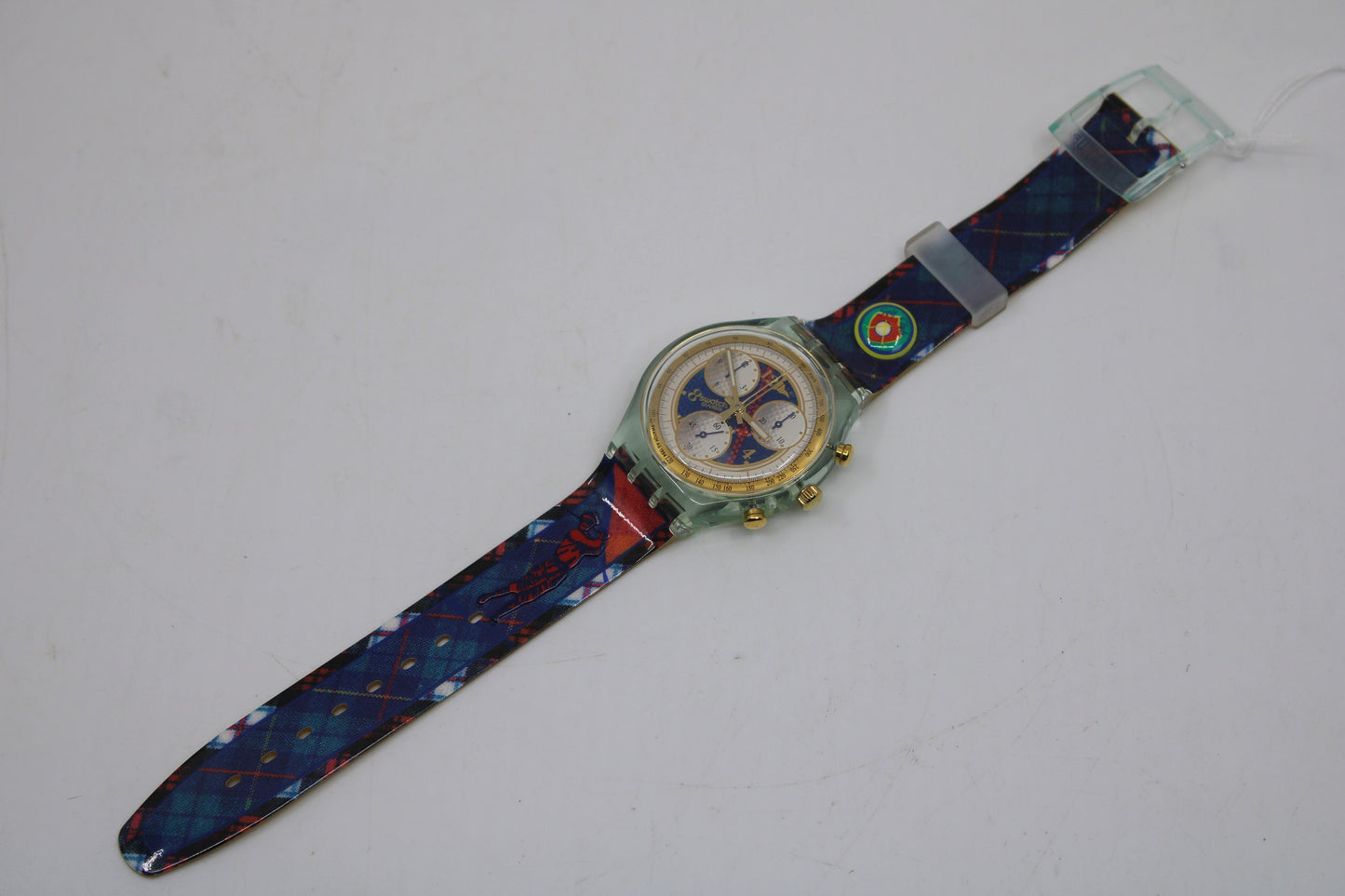 1995 'Hole in One', CRACKED STRAP vintage Gents Chrono Swatch SCG106, in a New Old Stock, Unused Condition, working 100%