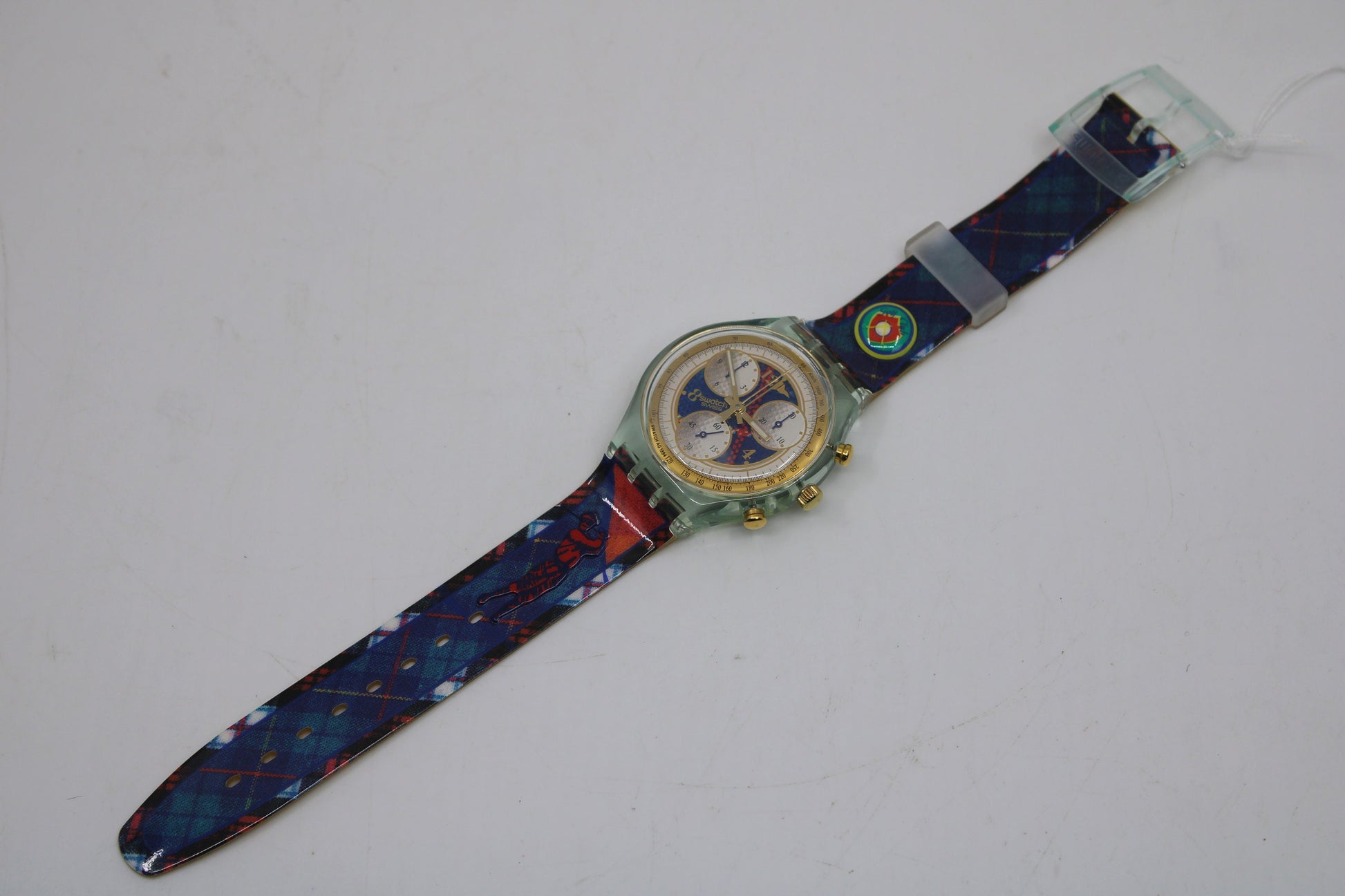 1995 'Hole in One', CRACKED STRAP vintage Gents Chrono Swatch SCG106, in a New Old Stock, Unused Condition, working 100%