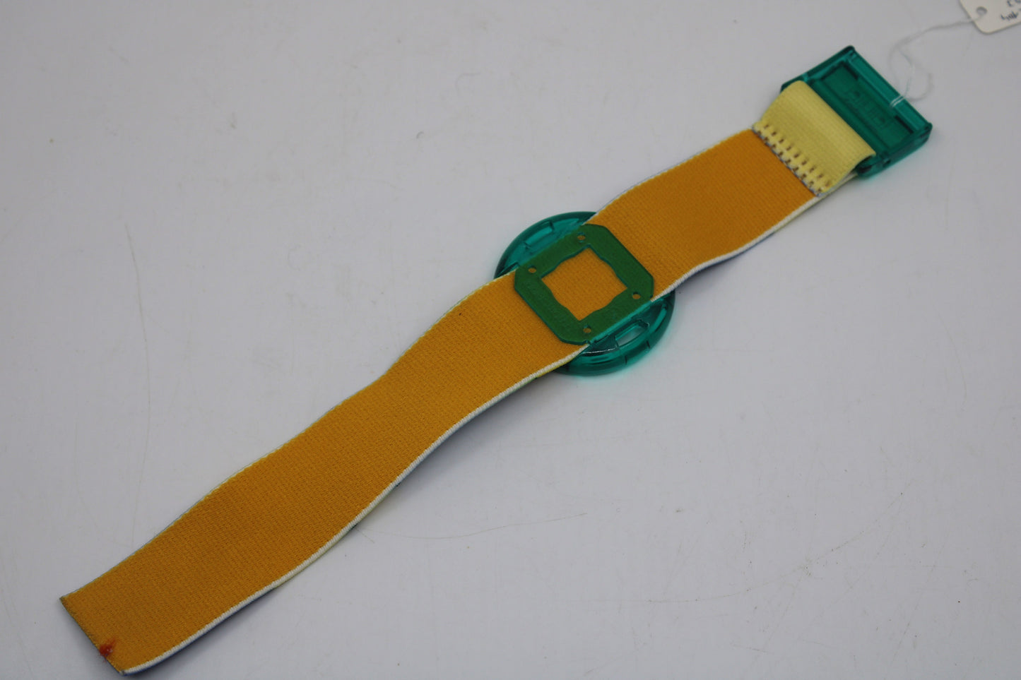1993 UNWORN Vintage Shop dummy Pop Swatch Strap + Ring, 'Palmtree', PMK104, PopSwatch, very rare