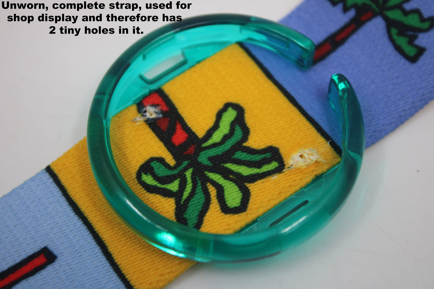 1993 UNWORN Vintage Shop dummy Pop Swatch Strap + Ring, 'Palmtree', PMK104, PopSwatch, very rare