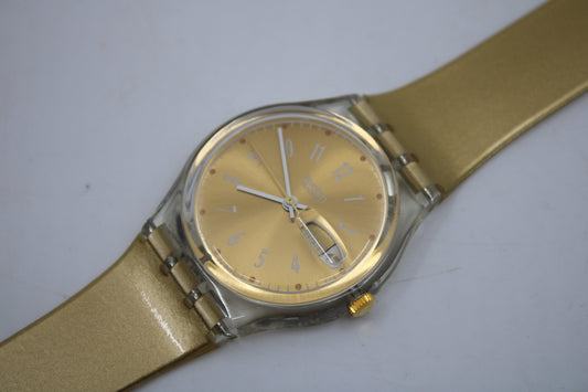 NEW OLD STOCK 1994 Vintage Gents Swatch 'Gold Breeze' GK710, working 100% with the original strap
