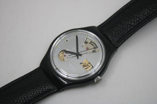 1991 'Black Motion' Vintage Gents Automatic Swatch SAB100, NO box, good, USED condition, original strap