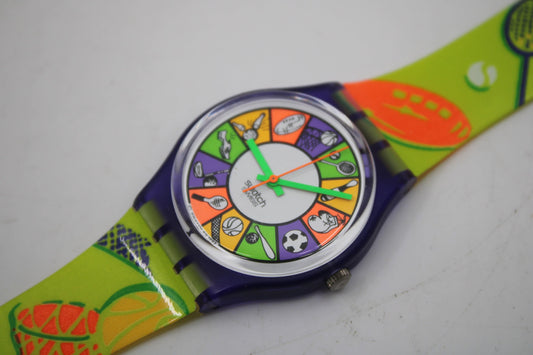 1994 NEW OLD STOCK Vintage Gents Swatch 'Cheerleader' GV107, Never Worn, working 100% with original strap