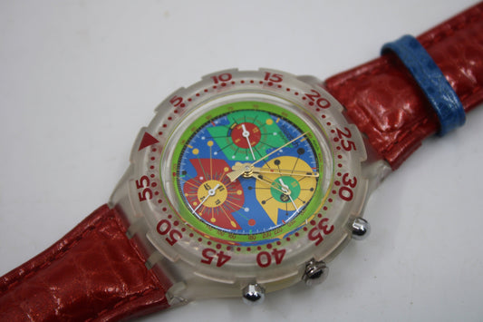 1994 Vintage Swatch Aqua-Chrono Scuba 'Lillibeth' SBK104, New Old Stock, clock working 100%