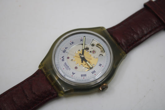 1991 'Rubin' Vintage Gents Automatic Swatch SAM100, NO box, good, but much used condition, with the original strap