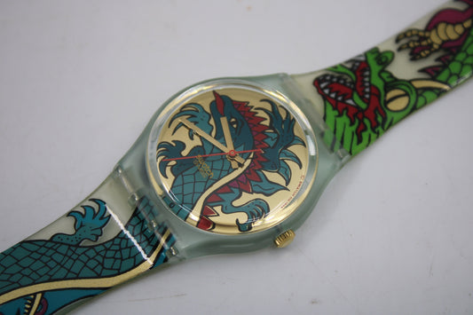 1995, Vintage Gents Swatch, 'Green Dragon', GG135, NO box, in a NEW Old STOCK, Unused Condition, 100% working