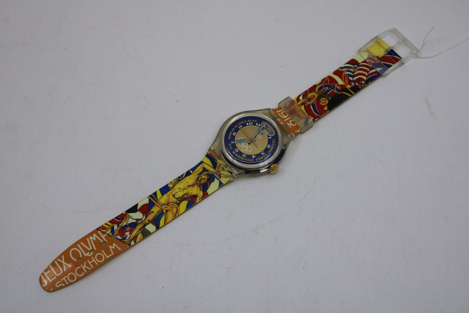 1994 Olympic 'Stockholm 1912' Vintage Gents Automatic Swatch SAZ103, good, USED condition, Original Strap