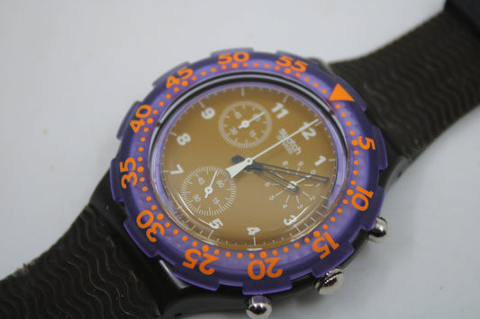 1995 Vintage Swatch Aqua-Chrono Scuba 'AC Brown' SBB102, very nice condition, clock working 100%,