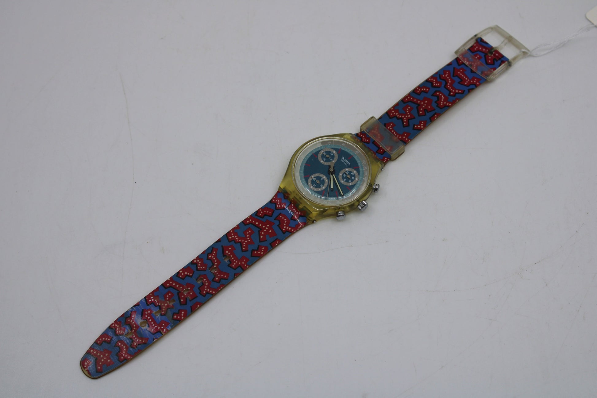 1993 'Wild Card' vintage Gents Chrono Swatch SCK100, Good, Used Condition, with the original strap