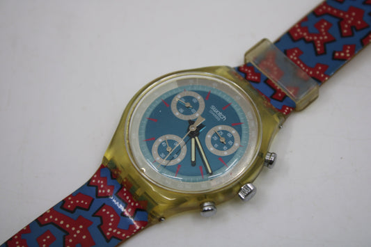 1993 'Wild Card' vintage Gents Chrono Swatch SCK100, Good, Used Condition, with the original strap