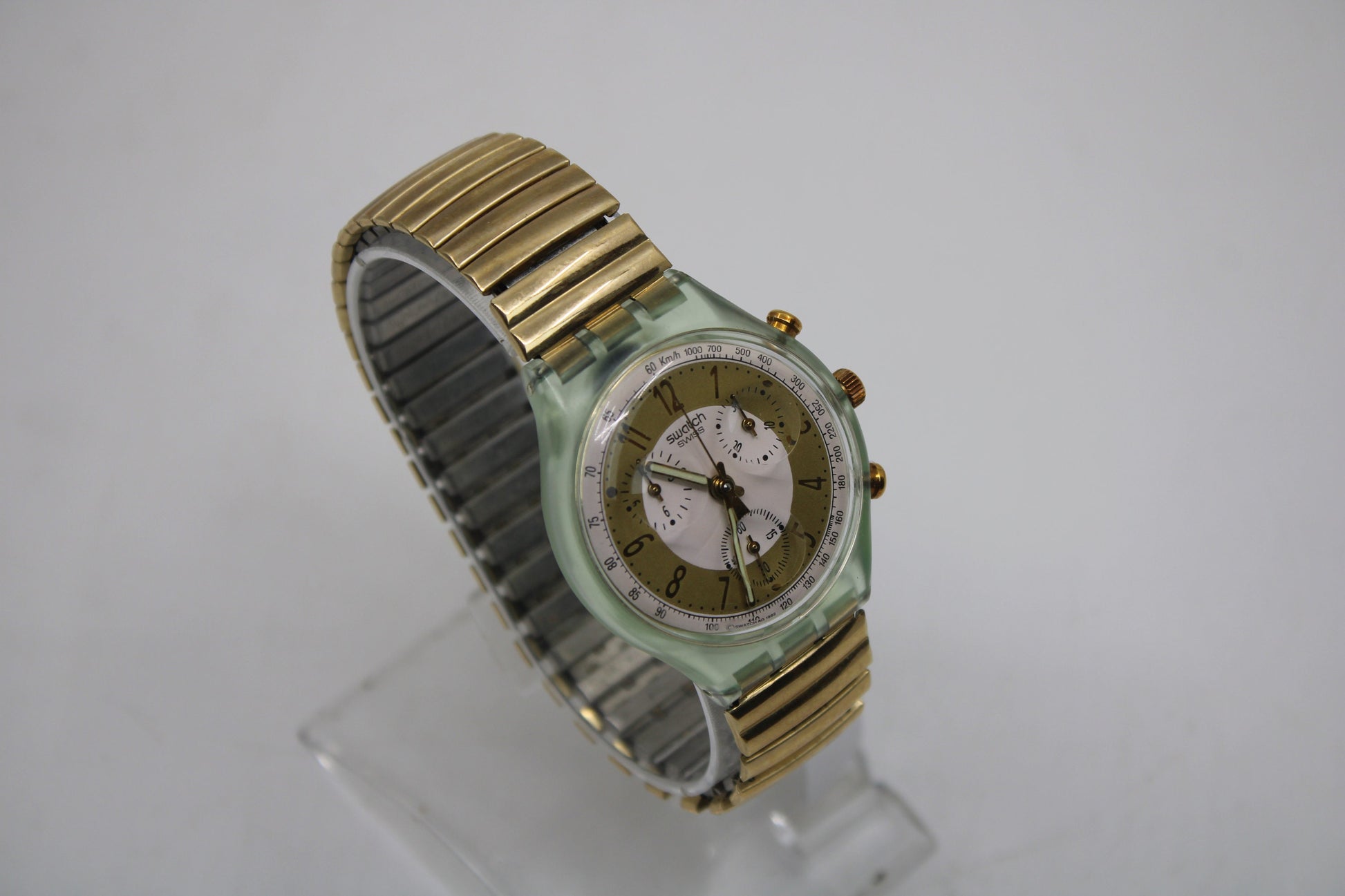 1993 'Golden Globe' vintage Gents Chrono Swatch SCG100/101, Near Mint Condition, working 100%