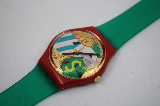 1993, Vintage Gents Swatch, 'Collage Dore', GR116, VERY nice condition, 100% working BRAND NEW strap