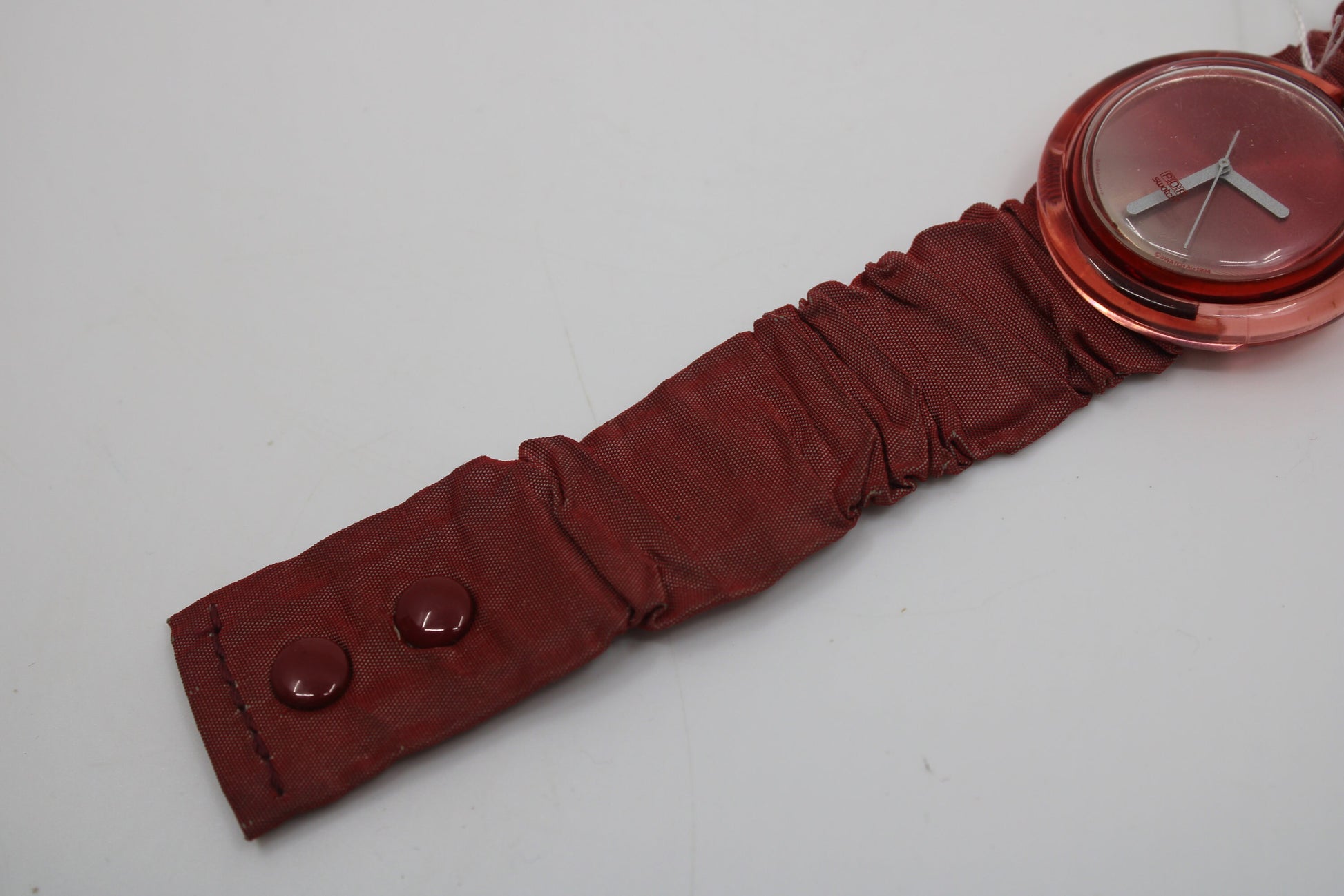 1995, Swatch, PopSwatch, 'Rouge', PMR100, used, New Battery, Original Strap and Ring, working 100%