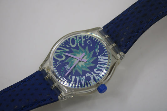 1993 Vintage Musicall Swatch 'Tone in Blue' SLK100, NICE, used condition, working 100% with original strap