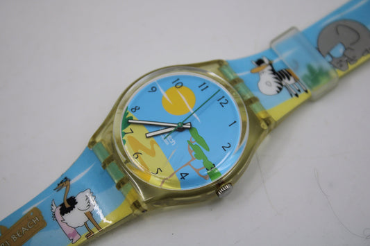 Vintage Gents Swatch 'Safari Beach' GE165, very good condition, working 100% with a brandnew, original strap