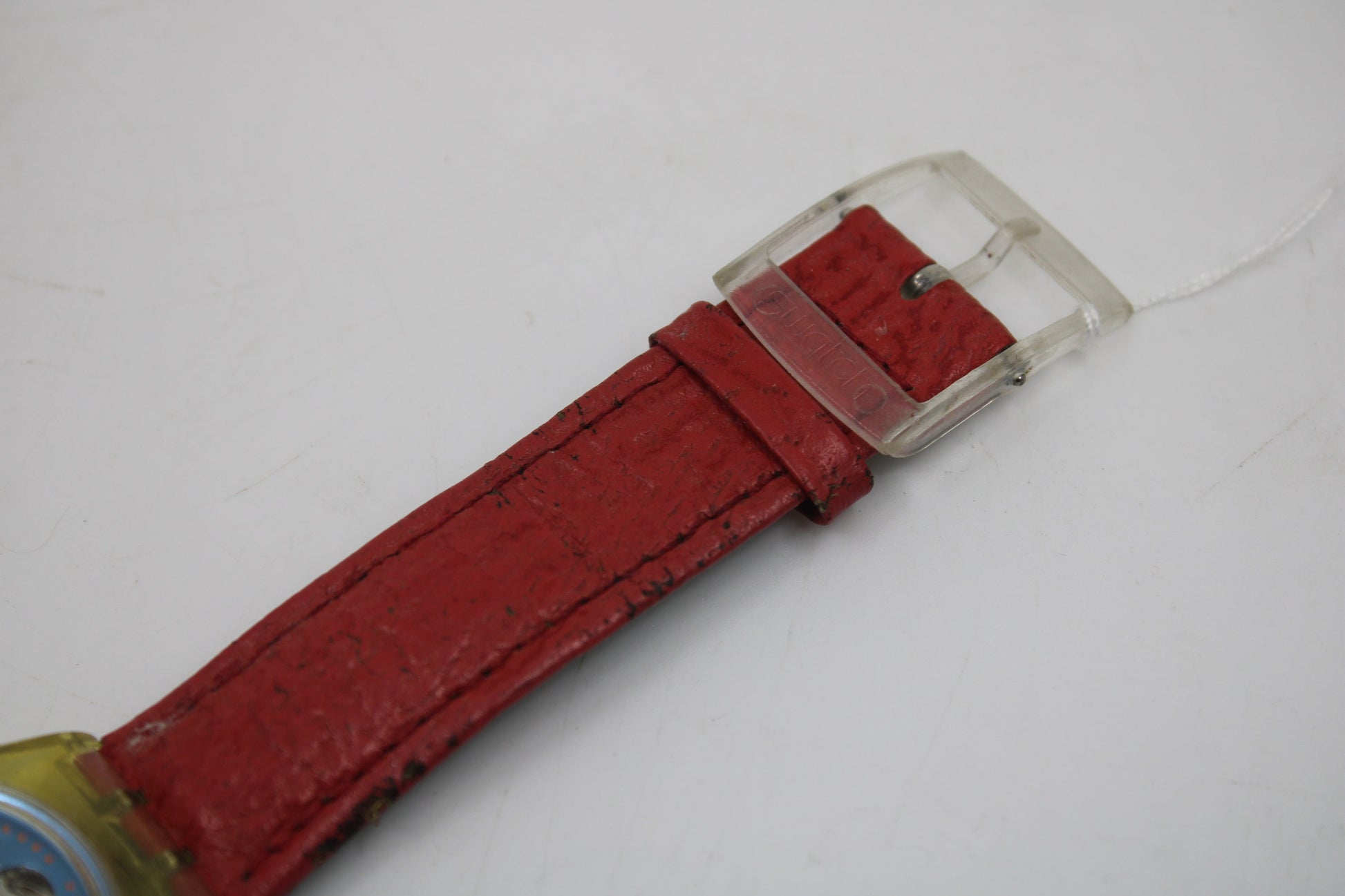 1992 'Red Ahead' Vintage Gents Automatic Swatch SAK101, NO box, much used condition, original, leather strap
