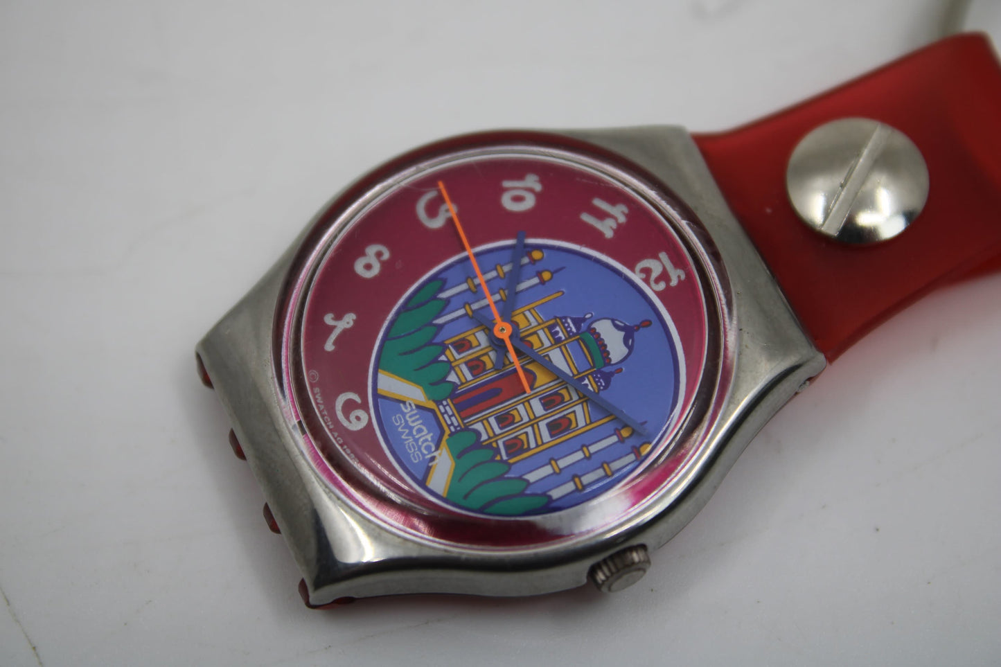 Unique, Vintage Swatch Keychain, GX125, 1993, 'Dehli', made from recycled, NON-working Gents Swatch watch